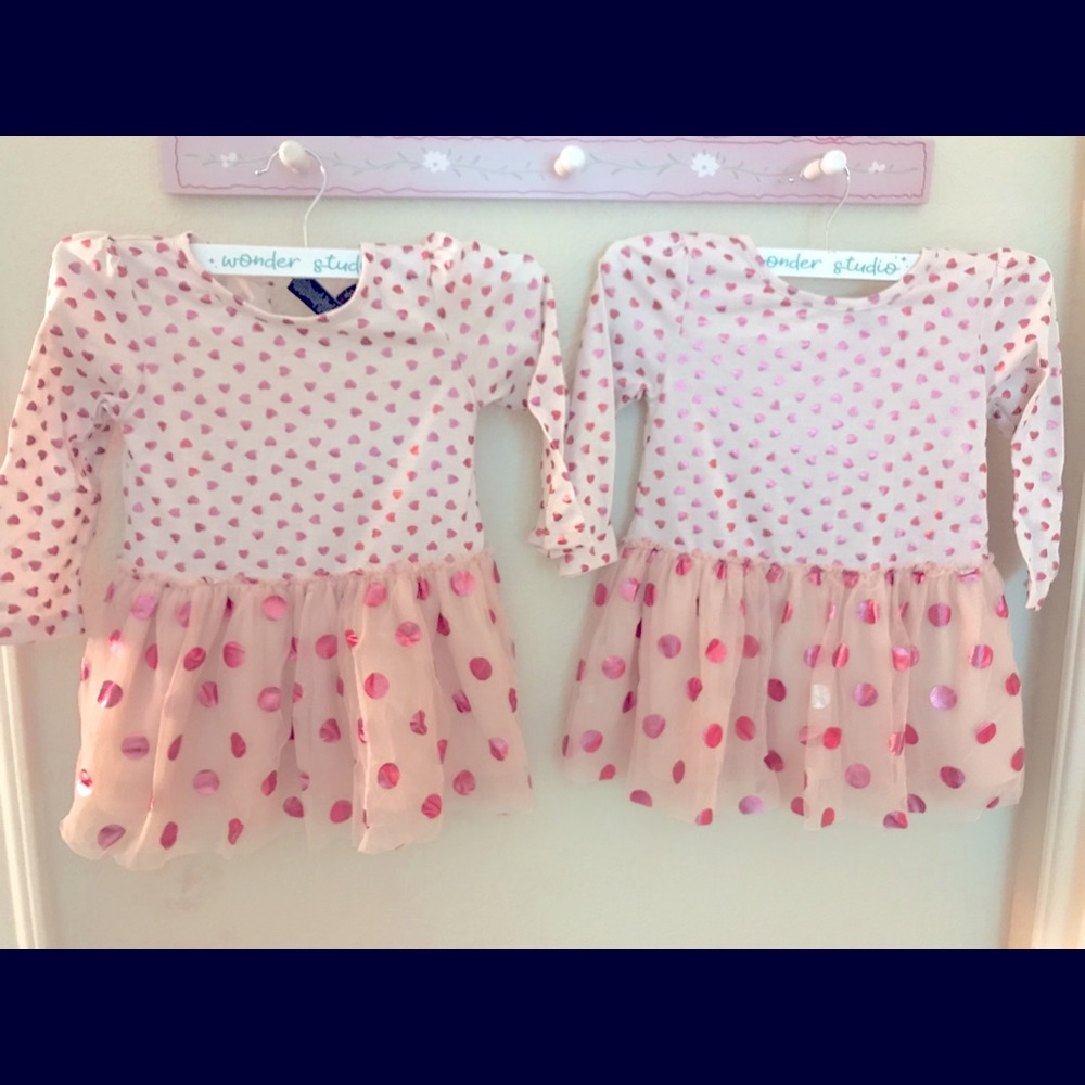 Hearts and Dots Baby Pink Dress for Twins